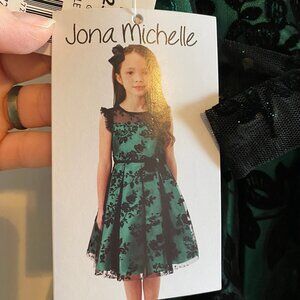 GIRL'S JONA MICHELLE GREEN BLACK LACE FLORAL FORMAL DRESS SZ 10